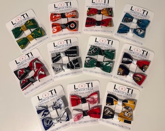 Hockey Team Hair Bows, Pigtail Clips, Set of 2
