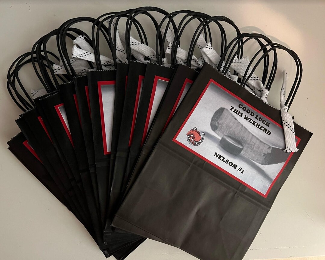 Hockey Stick Puck Logo Goodie Bag, Hockey Gift Bag, Hockey Goodie Bag