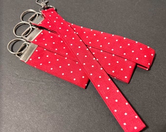 White Dot on Red Key Fob Keychain | Fabric Keychain | Wristlet Keychain | Made in USA