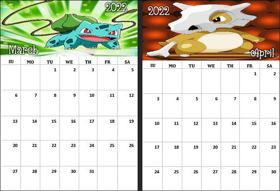 Calendar Pokemon 2022 Monthly Calendar In A4 Printable Pdf | Etsy
