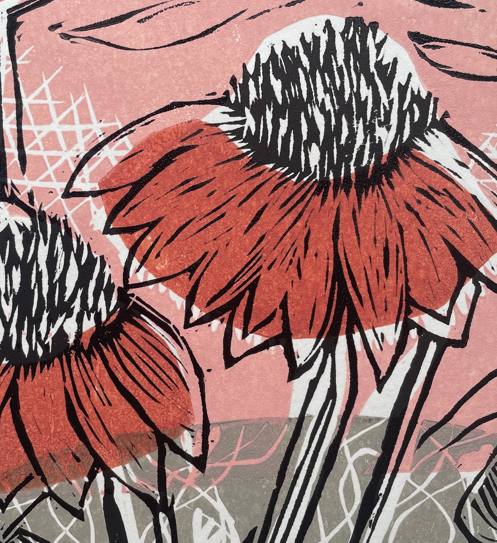Echinacea Flower Print Linocut Art Flowers Floral Hand | Etsy