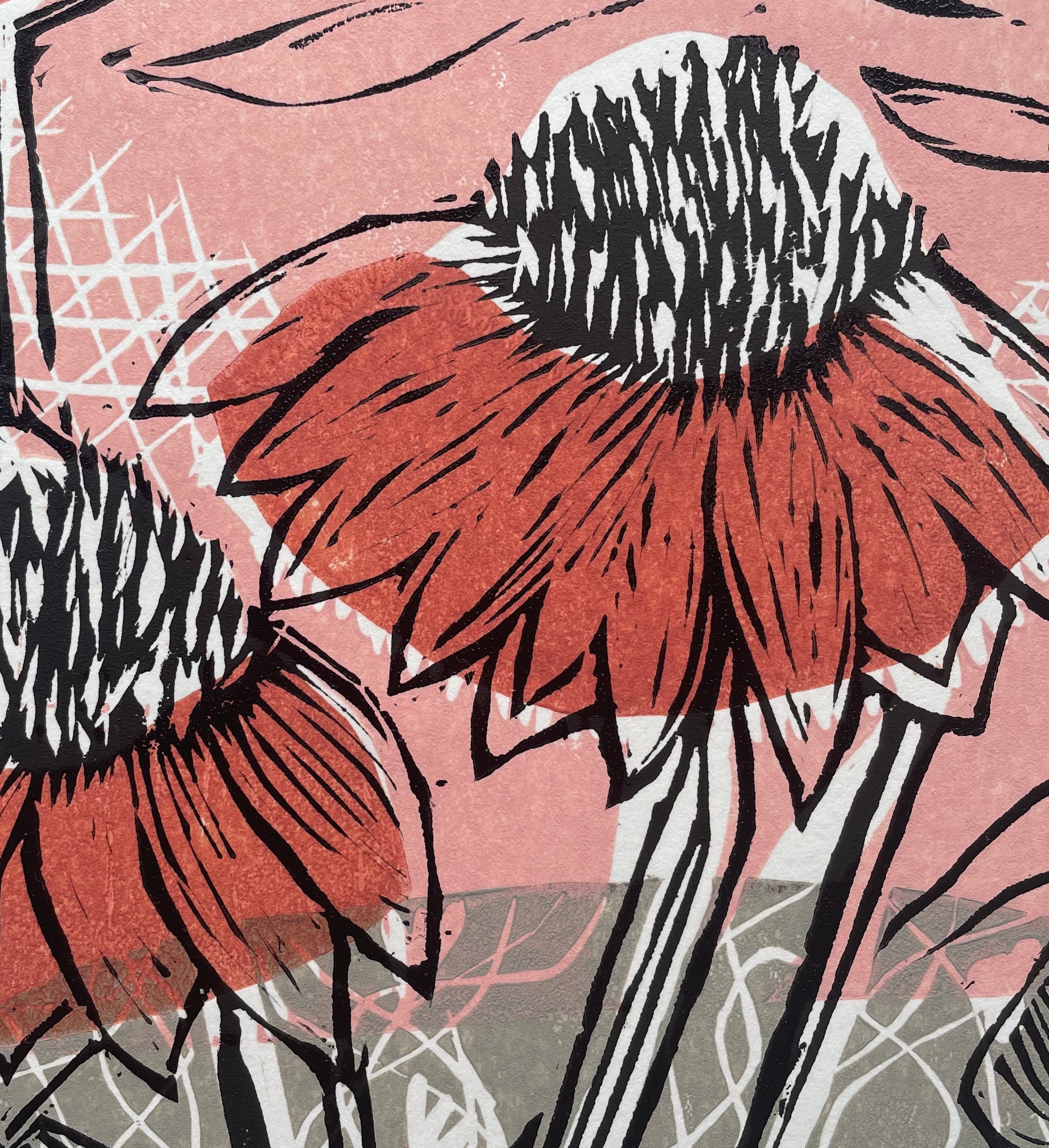Echinacea Flower Print Linocut Art Flowers Floral Hand Etsy