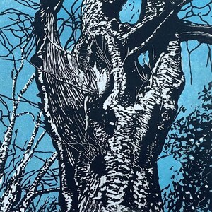 Original Linocut Print - Whalebones walk - Hand printed linocut  | Trees Nature Print | Wall Decor