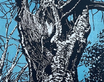 Original Linocut Print: Whalebones Walk Trees Nature Art