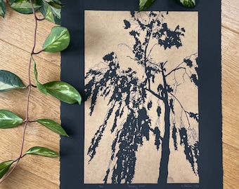 Dalmeny Birch Lino Cut Print: Silhouette Tree Wall Decor