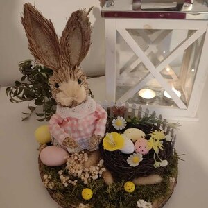 Handmade Easter Table Centerpiece with Bunny - Rustic Spring Decor