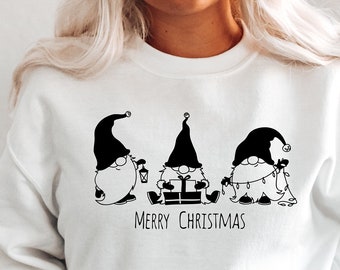 Cenlang Women Christmas Gnomes Sweatshirt Pullover Graphic Letter Print Cute Tees Crewneck Long Sleeve Xmas Holiday Shirt Tops