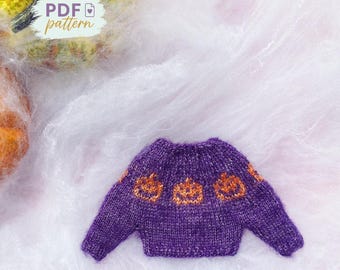 Tiny Pumpkin Pullover - Knitting Pattern for Blythe Doll (Halloween Edition)