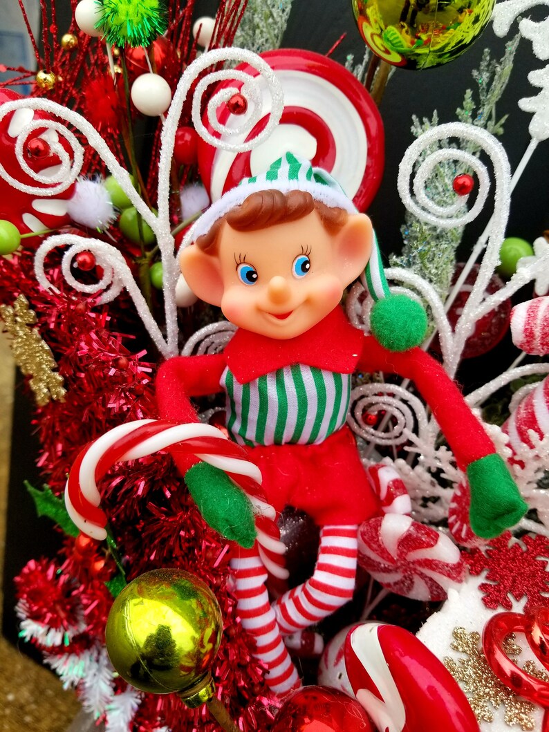 Red and White Centerpiece Elf Centerpiece Christmas Sleigh with Elves Centerpiece Christmas Centerpiece Elves In Sleigh Centerpiece