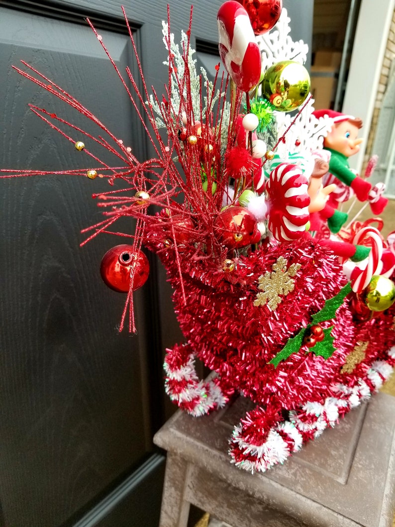 Red and White Centerpiece Elf Centerpiece Christmas Sleigh with Elves Centerpiece Christmas Centerpiece Elves In Sleigh Centerpiece