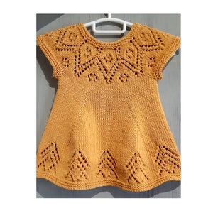 PDF Pattern - Knitting Pattern - Children's Dress - Round Yoke - Openwork Knit - From 1 Month to 6 Years.