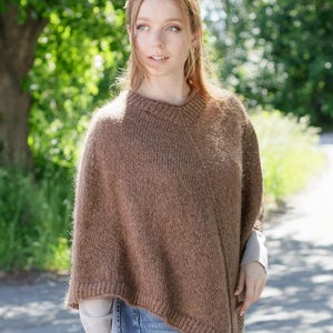 Merino and Alpaca Hand Knitted Fluffy Poncho. Hand-Knitted cape.