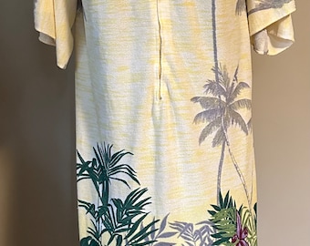 Vintage 1970s Terry Cloth Sundress Beach Cover-Up Palm Trees Coleus Leaves and Zip Front