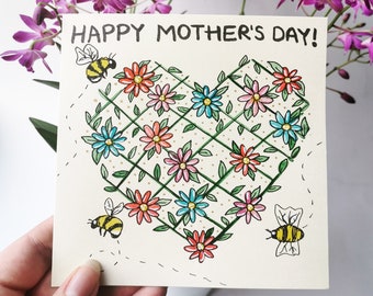 Handmade Mother's Day Painted Card, Happy Mother's Day Card, Seasonal Card, Flower Card, Handmade Card, Celebration Card, Hand-painted Card