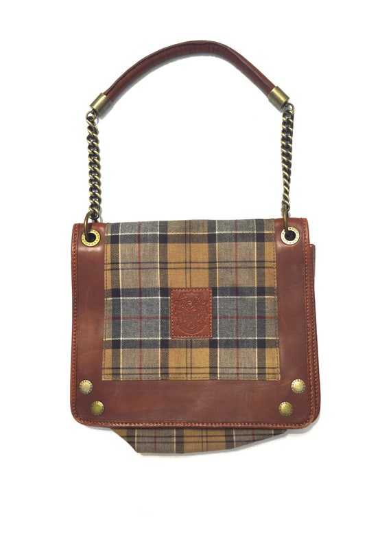 Barbour Vintage Classic Tartan Canvas Chain Leather Bag Handbag Etsy Canada