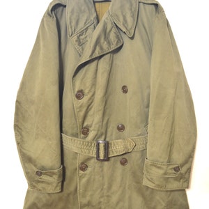 Vintage WW2 US Army Field Trench Coat Officers Korean War Olive Size Men's L