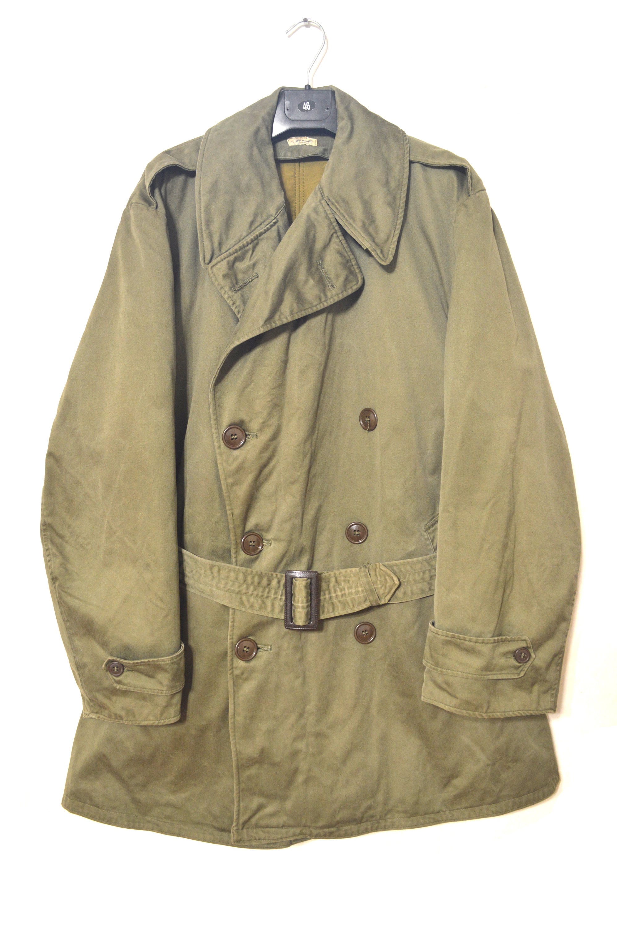 Vintage WW2 US Army Field Trench Coat Officers Korean War Olive
