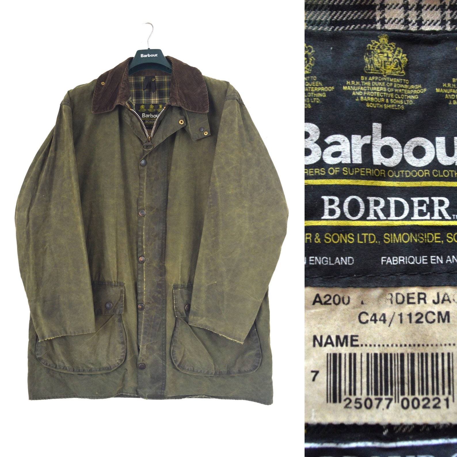 Barbour Border Vintage Waxed Jacket Green Size C44/112CM | Etsy