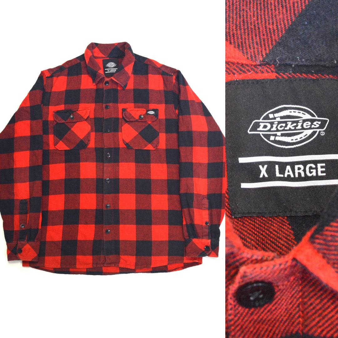 Dickies Lumberjack Plaid Flannel Check Red Black Shirt Size Etsy