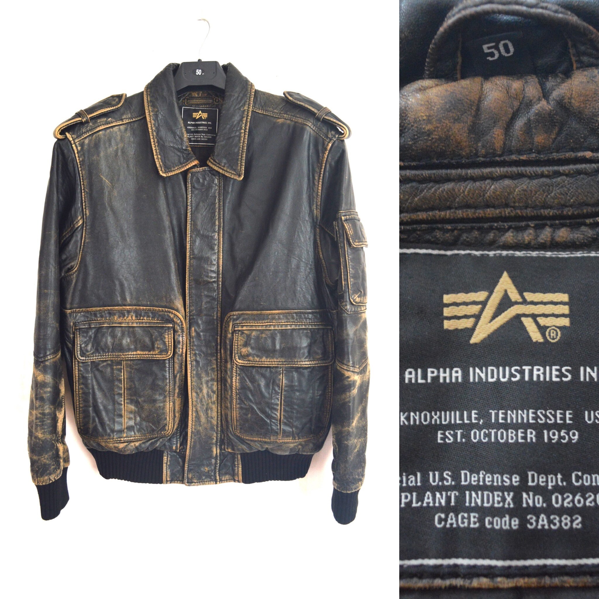 Alpha Industries Vintage Leather Jacket Brown Size Men's - Etsy