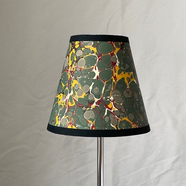 Candle clip marbled paper lampshade - green