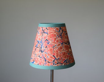 Candle clip marbled paper lampshade - orange/blue