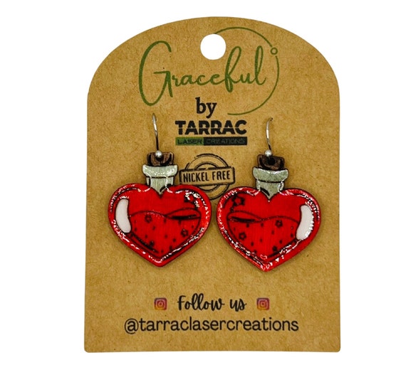 Love Potion Heart Shape Earrings for Valentines Day