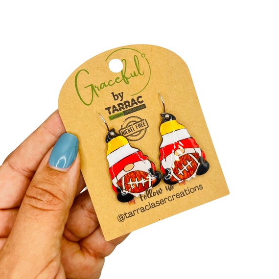 Cute Gnome Football San Francisco Gold Red Black Earrings