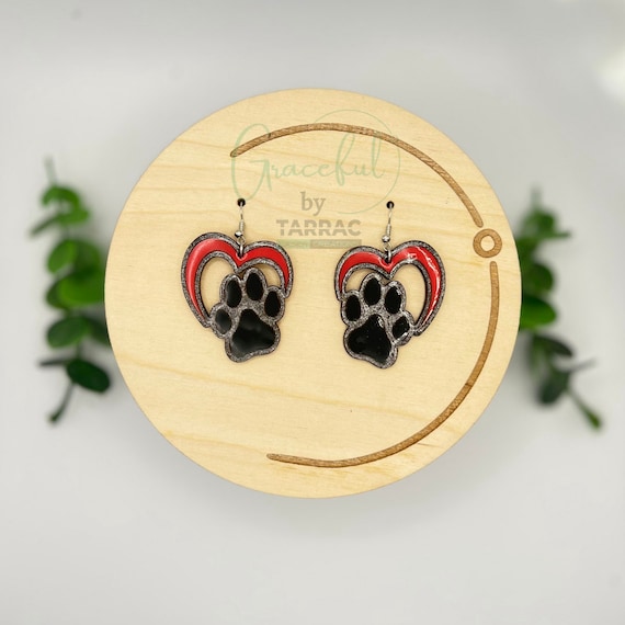 Heart Paw Dangle Earrings for Pet Lovers