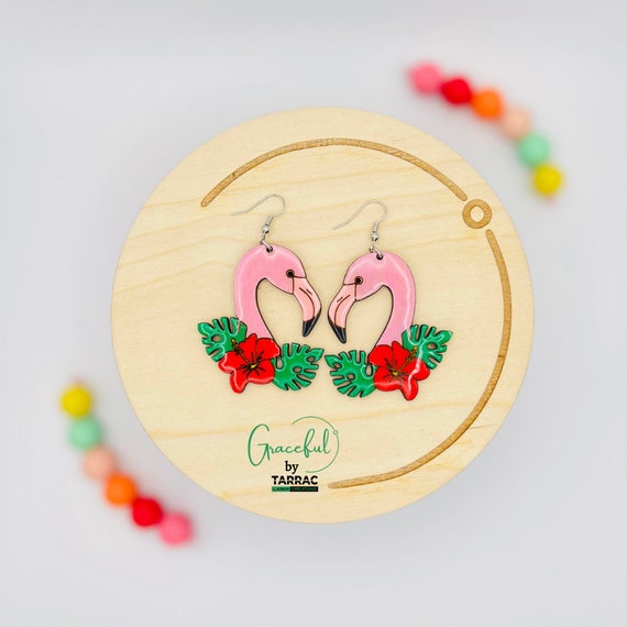 Flamingo Luau Hibiscus Dangle Earrings
