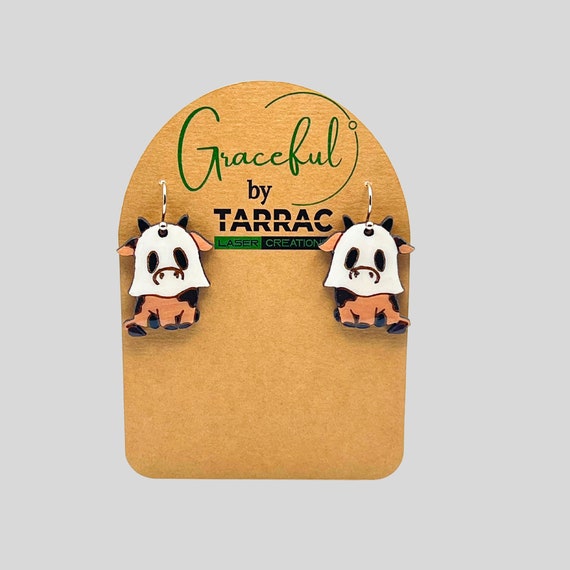 Spooky Cute Ghost Cow Halloween Earrings