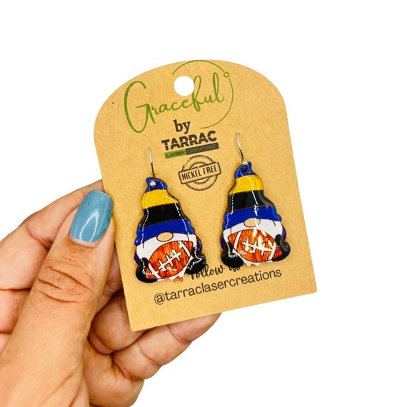 Cute Gnome Football Baltimore Purple Black Gold Earrings