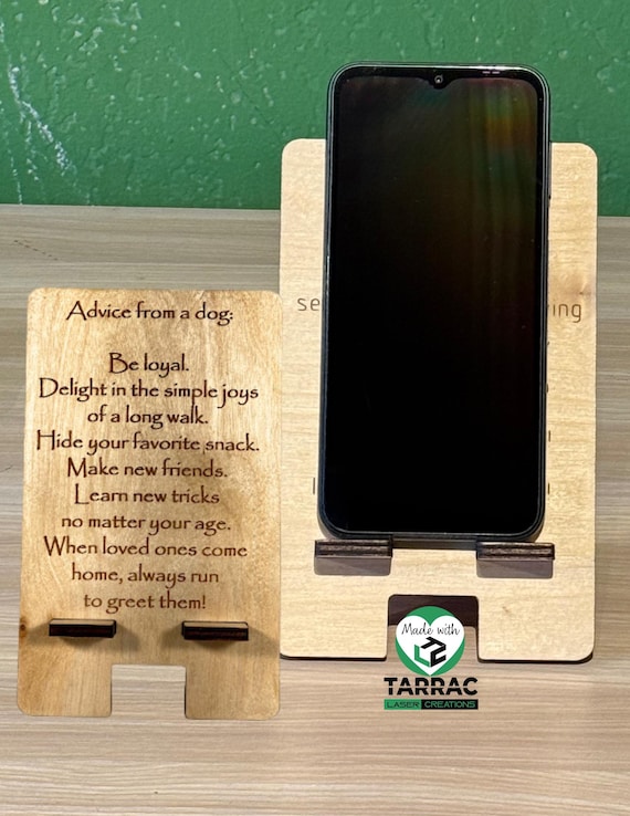 Advice from a Dog or Advice from a Cat Wooden Phone Stand | Pet Lover Gift | 7x4.5in Handmade Phone Holder