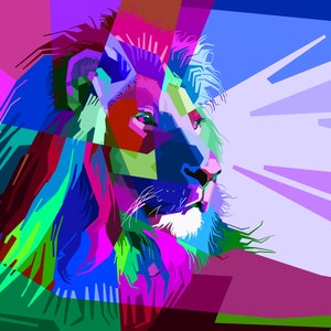 Geometric Lion, Digital Download, Wall Artwork, Colorful, Painting, Print Yourself, Easy to Print, Decoration, Pride, Abstract, Rasta
