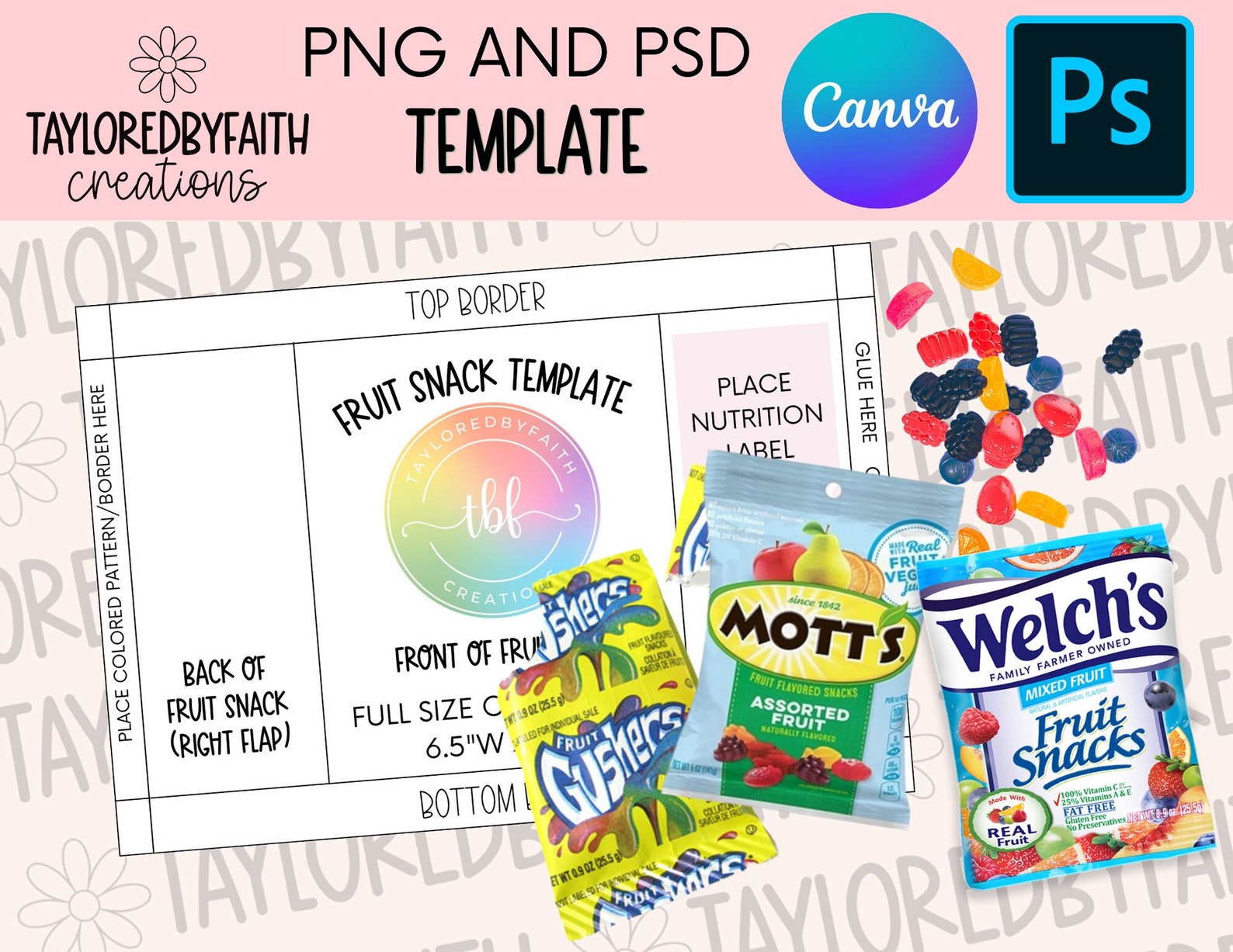 Fruit Snack Wrapper Template Fruit Snack Party Favor Fruit Etsy