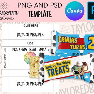 Rice Krispy Treat Wrapper, Rice Krispy Treat Vorlage, Rice Krispy Treat, Rice Krispy Party Favor, Rice Krispy Bearbeitbare Vorlage, PNG-Datei