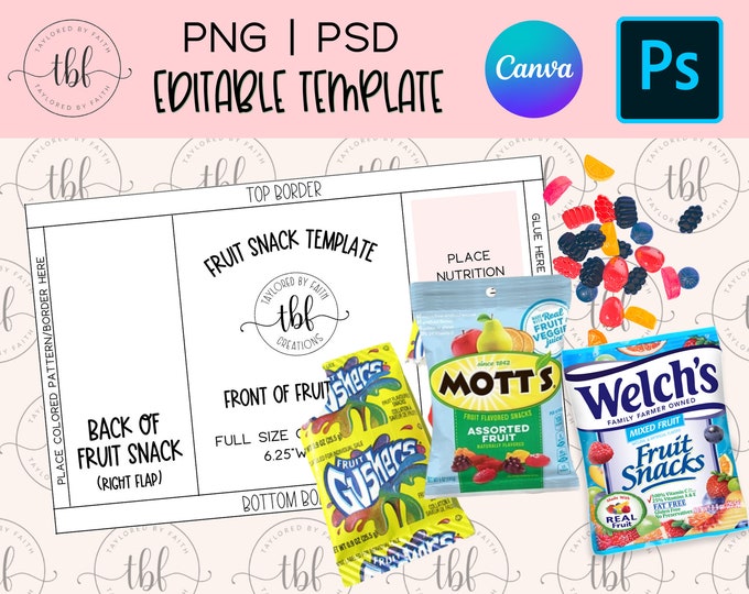 Fruit Snack Wrapper Template Fruit Snack Party Favor Fruit Etsy