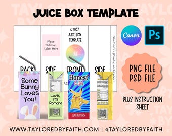 Juice Box Wrapper Template, Juice Box Wrapper, Juice Box Canva PNG, Juice Box Photoshop PSD, Juice Box Instant Digital Download File