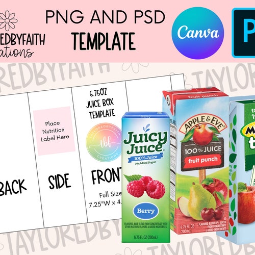 Juice Box Wrapper Template Juice Box Party Favor Juice Box Etsy