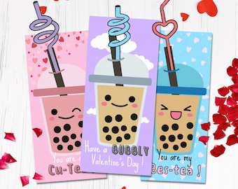 Crazy Straw Valentine card | Boba Valentine Printable Cards | Classroom Valentines | Kids Valentine Cut out | Kids Valentine Cards| Bobatea