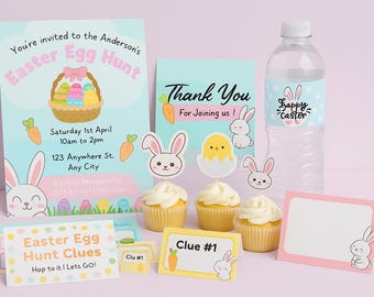 Last minute Easter Party Printable Decor | Editable Invitation + Thank You Card | Instant Download | Corjl Template