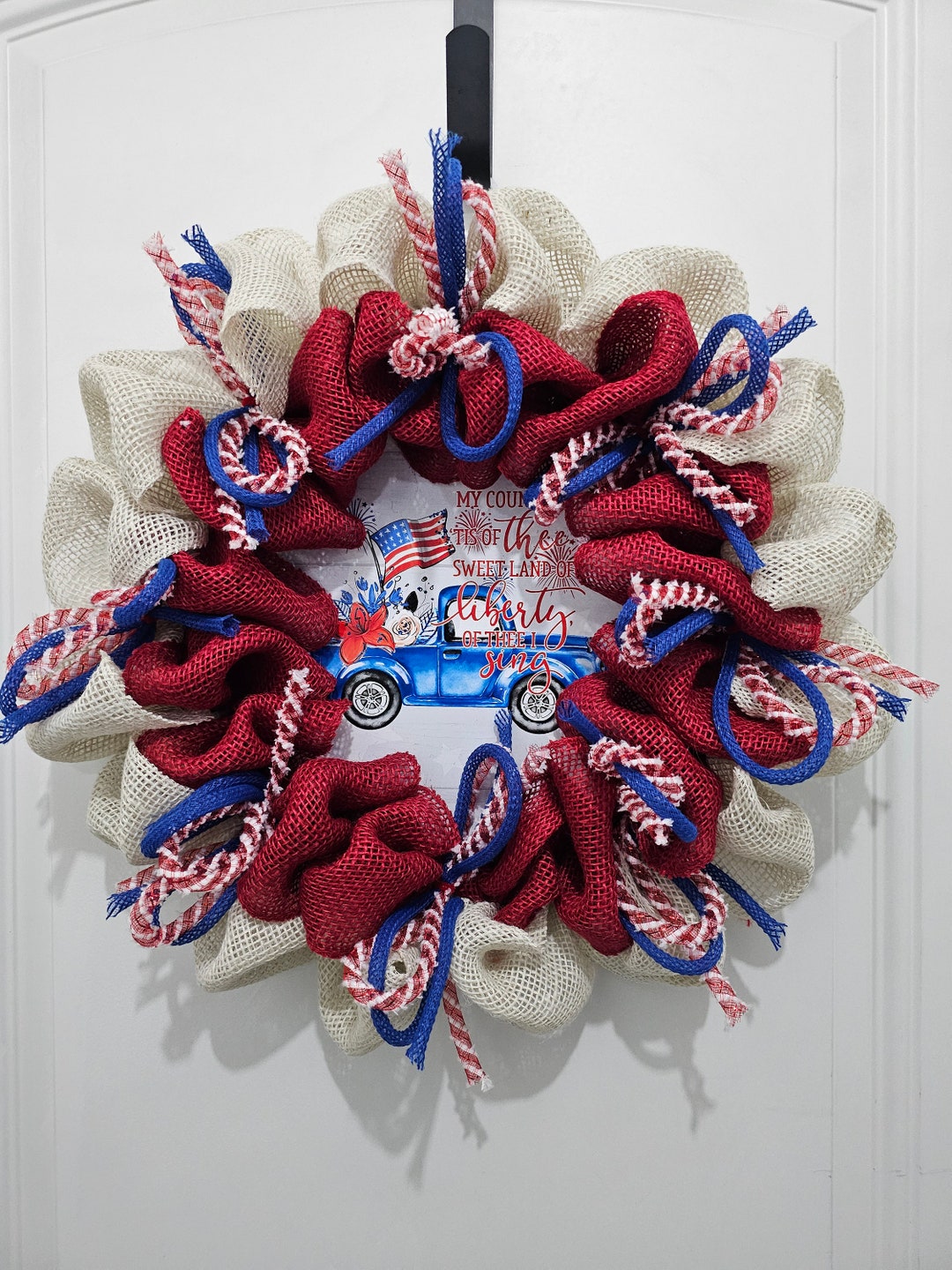 Patriotic Burlap Wreath: Red White Blue Front Door Decor - Etsy