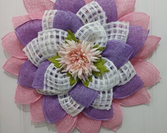 Lavender Pink Flower Wreath: Spring Summer Door Decor