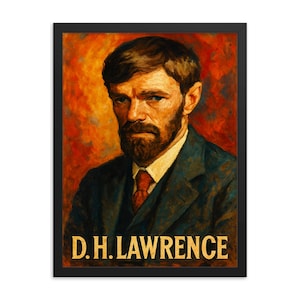 D H Lawrence Oprawiony wydruk – literacka sztuka ścienna, wyjątkowy portret autora, prezent dla miłośnika książek w stylu vintage, gotowy do powieszenia wystrój domu, akcent studyjny