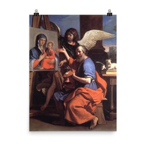 Guercino&#39;s Saint Luke Painting the Virgin Poster Print | Historical Art Wall Decor | Classic Masterpiece Reproduction