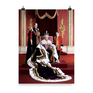 Stampa del poster dell'incoronazione del re Carlo III, principe di Galles (principe William) e del principe Giorgio
