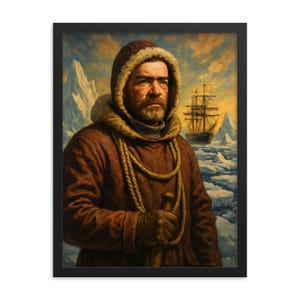 Lámina enmarcada de Ernest Shackleton: arte mural de explorador, decoración antártica vintage, regalo de aventura heroica, listo para colgar, arte inspirador para la oficina.