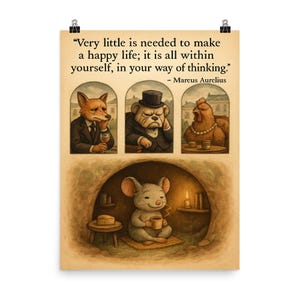 Póster con cita "Happy Mouse Life" / Arte de pared inspirado en Marco Aurelio / Decoración minimalista única para el hogar y la oficina