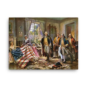 The Birth of Old Glory (Betsy Ross presenting the Flag to Geroge Washington) by Edward Percy Moran Canvas Print - Canvas Wall Art
