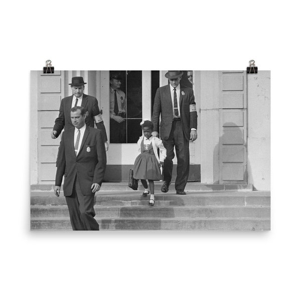 US Marshals with Young Ruby Bridges on School Steps Poster Print